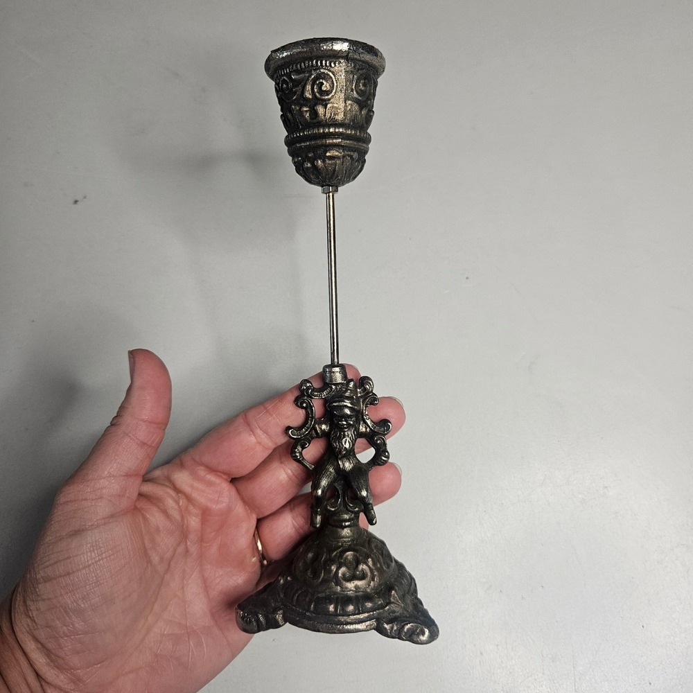 Vtg Karl Schreiner German Gnome Imp Metal Candle Holder Silver Tone Gothic 8.5"